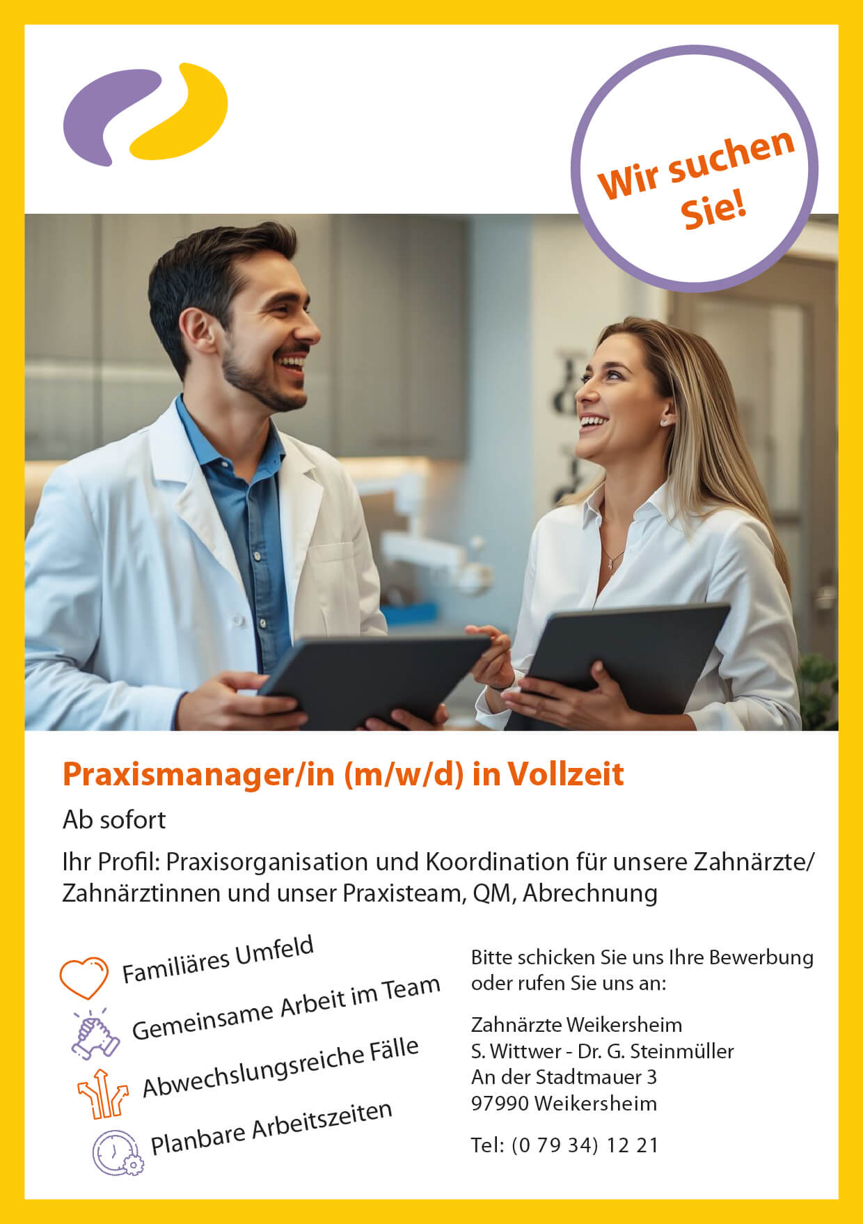 Wir suchen Sie Praxismanager 2026 zahnaerzte weikersheim